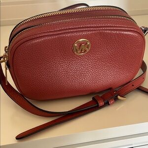 Michael Kors Red Pebbled Leather Double-Zip Crossbody